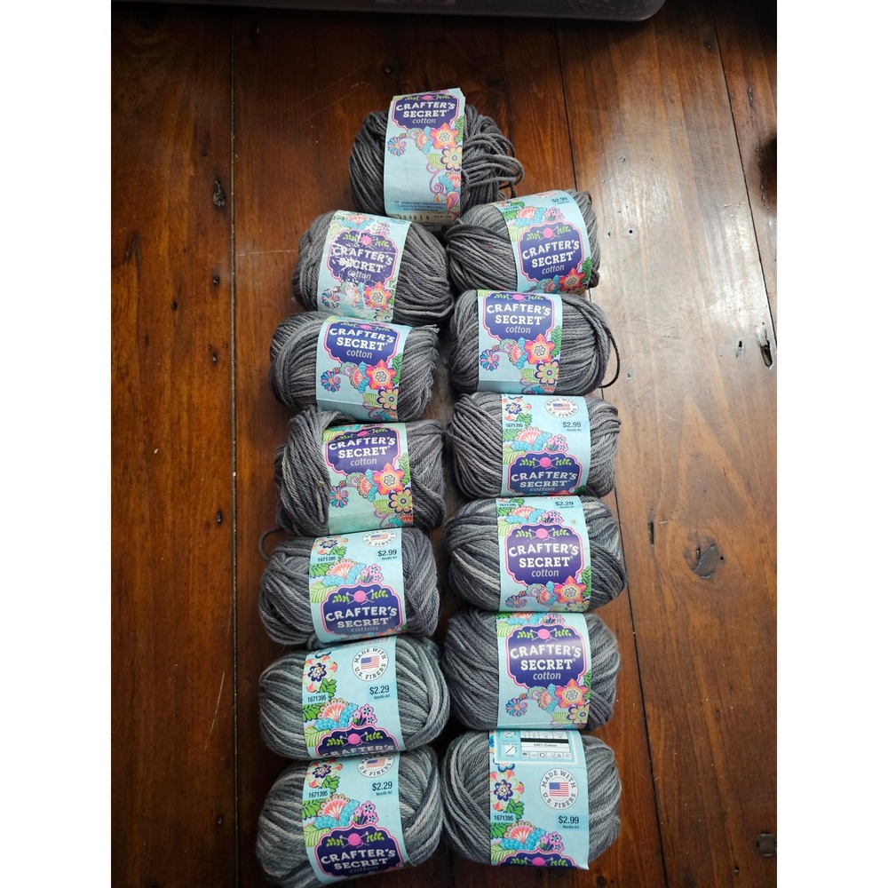 Crafter's Secret Cotton Yarn 176 Black Ice Grey Variegated 13 Skeins 1045yd Bulk